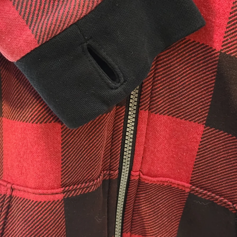 Red and Black Plaid Boys Youth Full Zip Lined Hoodie Sweater Old Navy XL